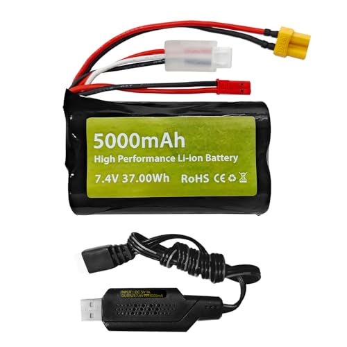 Pinsinholy - Batería de iones de litio con enchufe JST-XH de 7,4 V 5000 mAh 2S XT30 JST-XH con cable de cargador USB compatible con transmisor de radio RADIOMASTER TX16S TX12 TX18S