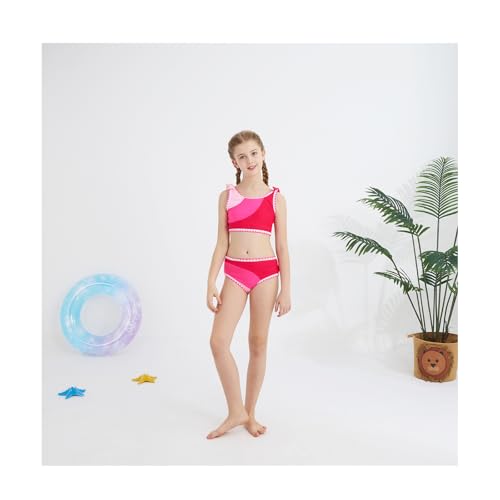 Image of Girls Two Piece Swimsuits Color Block Bowknot Swimwear Summer Beach Bikini Set Little Girl Bathing Suit with Chest Pad 3-10T