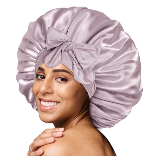 Image of BONNET QUEEN Silk Bonnet Satin Bonnet Silk Hair Wrap for Sleeping with Tie Band Night Sleep Cap for Women Curly Hair, Large, Rose Gold