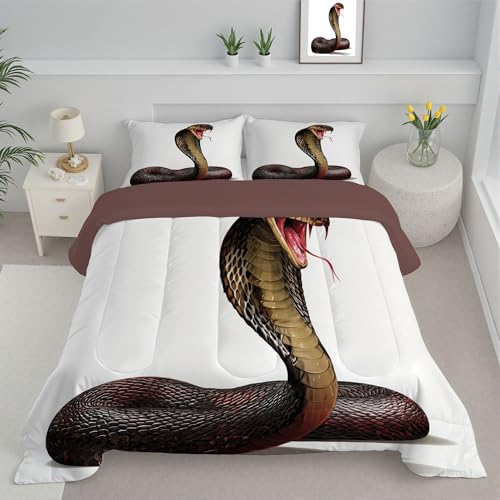 JEDTAKCT 3D Cobra Comforter Set California King Rusty Brown