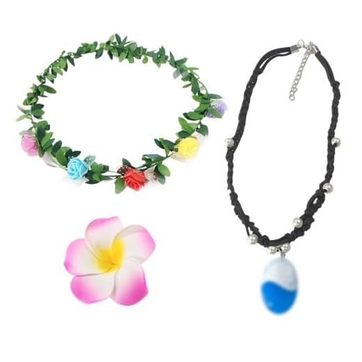 IKOPFLN Moana Collar Guirnalda Horquilla de plumeria, 3 Piezas joyería de princesa Moana,collar de Vaiana,disfraz de Moana para niñas, suministros de decoración para fiestas de cumpleaños infantiles