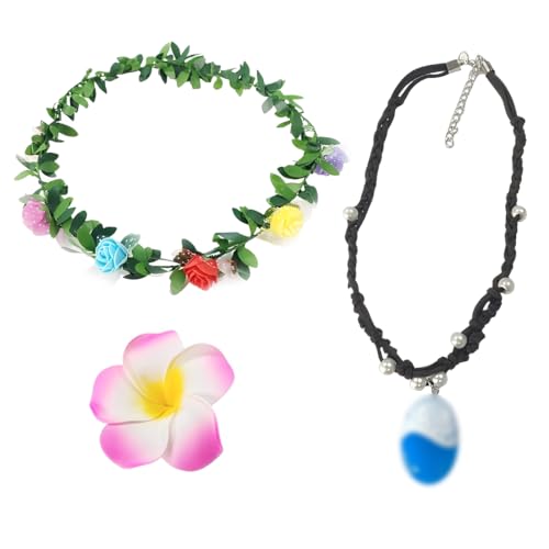 IKOPFLN Moana Collar Guirnalda Horquilla de plumeria, 3 Piezas joyería de princesa Moana,collar de Vaiana,disfraz de Moana para niñas, suministros de decoración para fiestas de cumpleaños infantiles