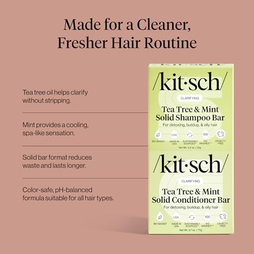 Image of Kitsch Clarifying Tea Tree Shampoo and Conditioner Set - Shampoo & Conditioner Bar for Women and Men, Scalp & Oil Control Hair Care - Free of Paraben, Sulfate & Silicone - Made in USA - 2 pcs