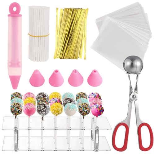 yeeplant - Kit para hacer piruletas con palos, envolturas, lazos giratorios, soporte, bolígrafo de decoración y herramienta de albóndigas para manualidades de postres
