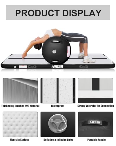 AWSUM 10/13ft Inflatable Gymnastics Mat Air Roller Barrel Tumble Track Tumbling Mat Back Backbend Trainer for Home Use/Gym/Cheerleading Springboard Handspring Equipment, with Electric Pump - Thumbnail 4