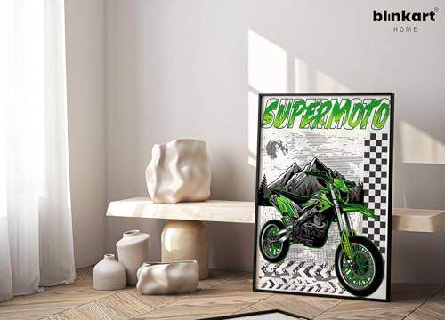 Image of BLINKART Kawasaki KLX CarFramed Posters Gift Items Boys Room Wall Decoration Bedroom Office Studio Synthetic Wood Frame & Acrylic Glass Ready to Hang - 18x12 Inch, (A4 Size) - CAR-143
