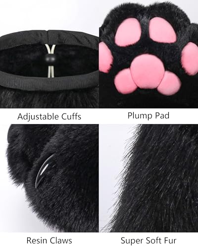 BNLIDES Cosplay Tier Katze Wolf Hund Fuchs Fursuit Füße Pfote Klaue Schuhe Pelzstiefel Kostüm Zubehör für Erwachsene, schwarz/pink, Free Size