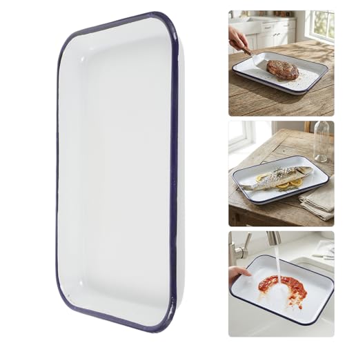 Bandeja Rectangular de Esmalte Blanco para Horno Set de 2 Piezas 8