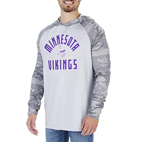 Zubaz Officially Licensed Men's NFL Grey Hoodie with Tonal Camo Sleeves, Minnesota Vikings, Size Large