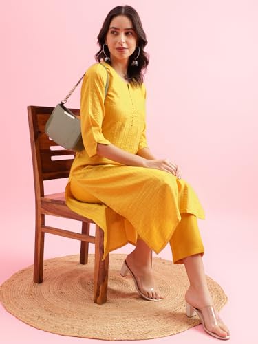 Image of Hritika Women's Cotton Blend Jacquard Woven Kurta with Palazzo Set HRKB0048
