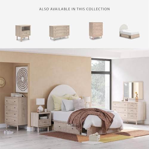 Image of Signature Design by Ashley Birkmore 6 Drawer Dresser, 10-Minute Easy Assembly, Engineered Wood, Whimsical Botanical Accent Drawers for Bedroom, Light Oak Finish