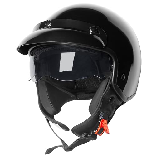 Zorax ZOR-605 Gloss Black L (59-60cm) Scooter Motorcycle Motorbike Open Face Crash Jet Helmet with Sun Visor ECE2206