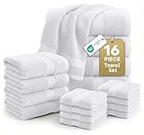 LANE LINEN Juego de toallas de baño de 16 piezas, toallas de baño blancas, 100% algodón, altamente absorbentes, 4...
