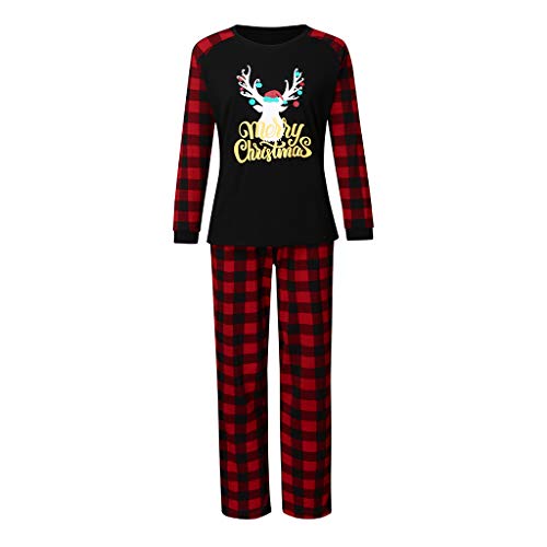 YOMXL Matching Family Pajamas Sets Christmas PJ's with Deer Long Sleeve Tee and Plaid Pants Sleepwear Loungewear(Red,Baby - 70)