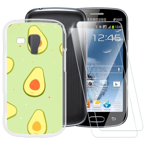 Funda de TPU impresa + 2 protectores de pantalla de vidrio templado compatibles con Samsung Galaxy Trend Plus, funda artística delgada a prueba de golpes, antiarañazos, protección completa