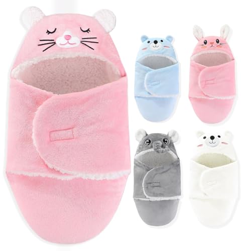 Image of Swaddles for Newborns,Personalized Baby Sleep Sack,Infant Cute Plush Receiving Blanket 0-6 Months for Girl Boy (Pink Cat)