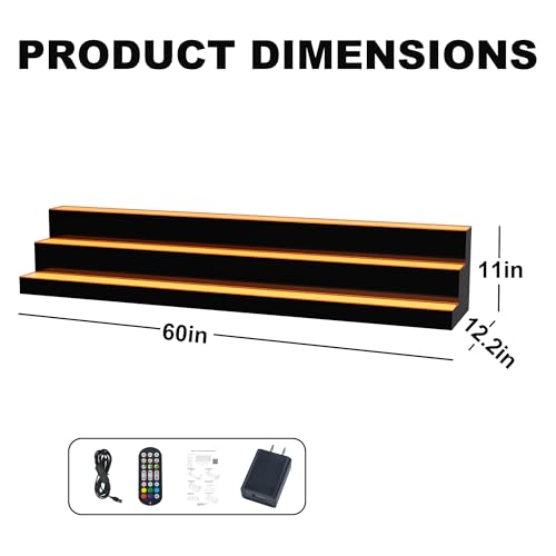 Image of MESAlLUP 60 Inch 3 Tier Lighted Liquor Bottle Display Shelf, LED Bar Shelves with Remote Control, Mulit Color Lighting for Home Mini Bars Decor, Restaurants & Party Use, Acrylic Stand