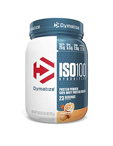 Dymatize ISO100 Hydrolyzed Protein Powder, 100% Whey Isolate Protein, 25g of Protein, 5.5g BCAAs, Gluten Free, Fast Absorbing, Easy Digesting, Cinnamon Bun, 1.6 Pound