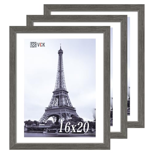 Image of VCK 16x20 Frames 3 Pack, Gray Grey Poster Frame MDF Wood with Polished Plexiglass, Wall Mounting Horizontal & Vertical Display