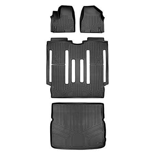 MAXLINER All Weather Custom Fit 2 Row & Cargo Liner Behind The 2nd Row Black Floor Mat Liner Set Compatible with 2015-2021 Kia Sedona (Only Fits 8 Passenger Models)