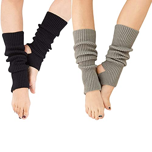 Image of YUANQIAN Women Winter Extra Soft Long Legwarmer Warmer Knitted Stirrup Leg Warmers for Yoga Ballet Dance