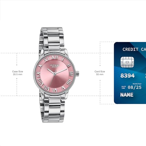Image of Sonata Poze 6 Chrome Calling Quartz Pink Round Dial Women's Watch | Stainless Steel Strap Material | Watches for Women Analog - SP80128SM01