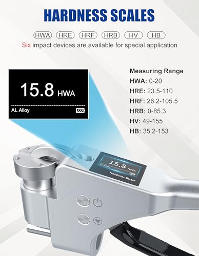 Image of Digital HWA Hardness Tester 6-in-1 Hardness Tester with HWA, HRE, HRF, HRB, HV, HB Systems Portable Hardness Tester for Aluminum Alloy, Brass, Copper, Mild Steel (Model AMT308)