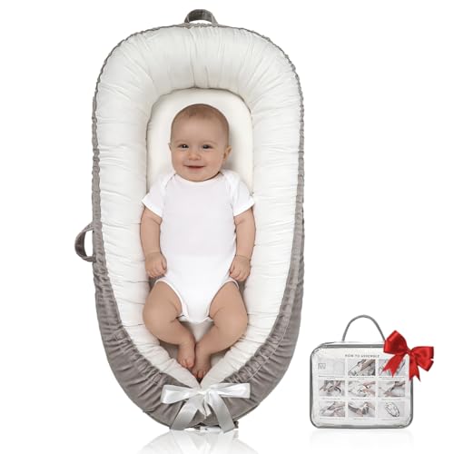 Baby Lounger | Organic Cotton Infant Support Cushion | Reversible, Adjustable & Portable Floor Lounger | Soft, Breathable, Washable Cover