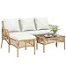 Outsunny Salon de Jardin extérieur d'angle 4 Places en résine tressée, canapé 2 Places, Chaise Longue, Table Basse, Plateau en Verre trempé et Coussins, mobilier de Jardin, terrasse, Patio, crème