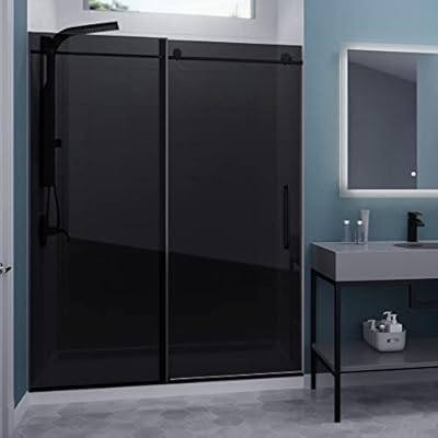 ANZZI - Madam 76 x 60 inch Frameless Tinted Shower Door in Matte Black,Water Repellent Glass with Seal Strip, Easy Gilde Sliding Shower Door Parts Rollers (SD-AZ13-02MB-T)