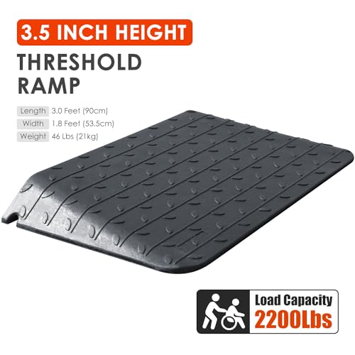 OranLite Heavy-Duty Rubber Threshold Ramps with Non-Slip Surface, 1\" - 4\" Rise Curb Ramps for Wheelchair Scooter Car Entrance Doorway, Loading Ramps Rated 20000Lbs Load Capacity (3.5\" Rise)