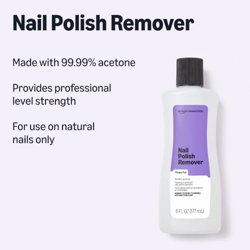 Image of Amazon Essentials Nail Polish Remover, 99.99% Acetone, Maximum Strength, Formulated without Parabens or Phthalates, 6 Fl Oz