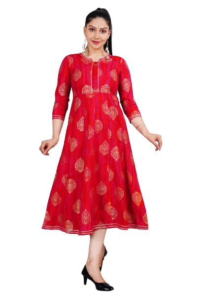 Image of Rayon Printed Red Anarkali Kurta for Women