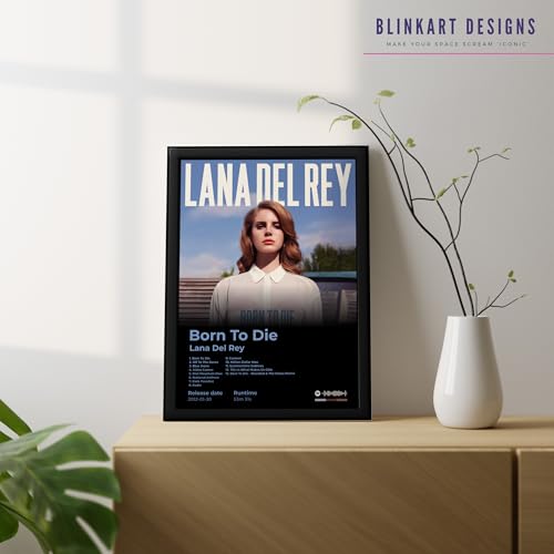 Image of BLINKART LanaDelRa y - Born To Die Wall Photo Frames | Wall Art for Bedroom, Living Room, Studio or Office | Album Cover Print with Spotify Song Link QR Code | Gift for Fans - 8x12 In
