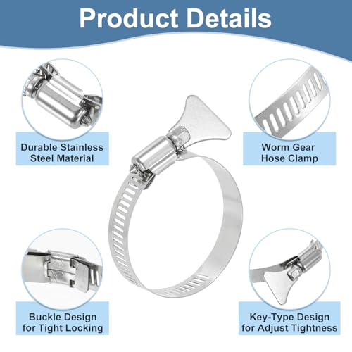 Abrazadera de manguera de engranaje helicoidal uxcell inoxidable 33-57mm tornillo ajustable 4
