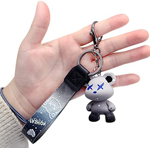 Hioph Bear Keyring, Women Gradient Color Bear Keychain, Girl Creative Braided Rope Resin Key Chain, Cute Cartoon Pendant Metal Keyfob Birthday Graduation Key Ring Gifts Key Holder