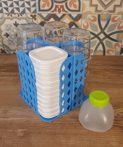 SEYLAB | Rangement 12 Pots et Couvercles pour Yaourtière SEB multi délices, Fabriqué en France (Bleu clair)