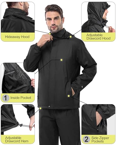 33,000ft Men's Rain Suit Packable Waterproof Lightweight Rain Gear for Golf Hiking Cycling 2 Pieces (Jackets and Pants)