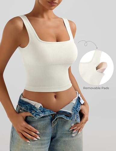 Image of OLCHEE Womens 3 Pack Crop Tank Tops Basic Seamless Ribbed Sleeveless Square Neck Workout Top Summer Exercise Yoga Gym Shirts