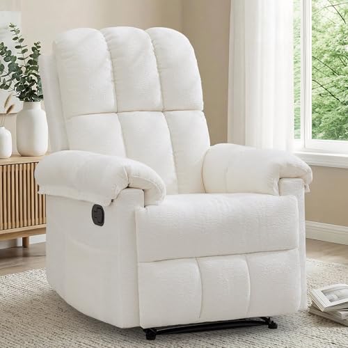 Image of Korser Recliner Chair, Living Room Recliner Chairs for Adults, Small Recliners for Small Spaces, Upholstered Manual Recliner with Side Pockets, Modern Nursery Chair for Living Room, Chenille, Beige