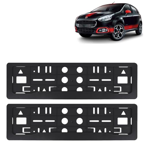 Image of KINGSWAY Abarth Punto Car Number Plate Frames for All 2015 to 2019 Models of Fiat Car Registration Plate Holders, Black Licence Plate Covers (Front and Rear), Universal Size 51.5 x 14.5 cm