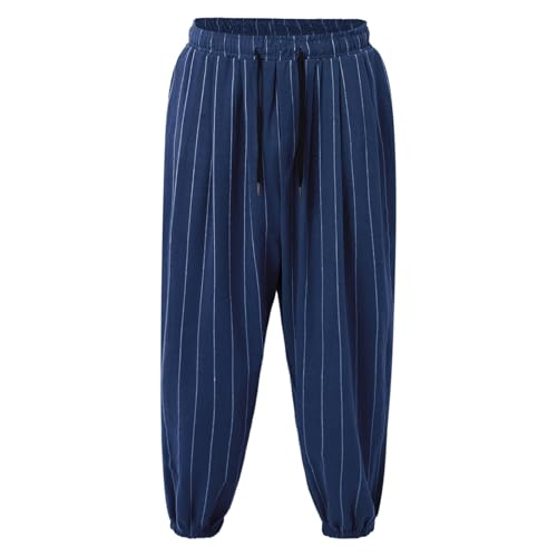 Pantalon large rayé en lin homme coupe ample haute qualité