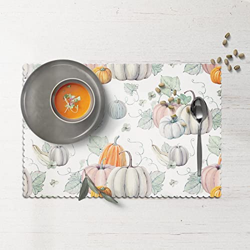 Watercolor Autumn Fall Pumpkin Placemats Set Of 4 Happy Thanksgiving Placemats Table Mats Washable Heat Resistant Place Mats For Home Kitchen Dining Holiday Party 12" X 18" Inch #TOP5
