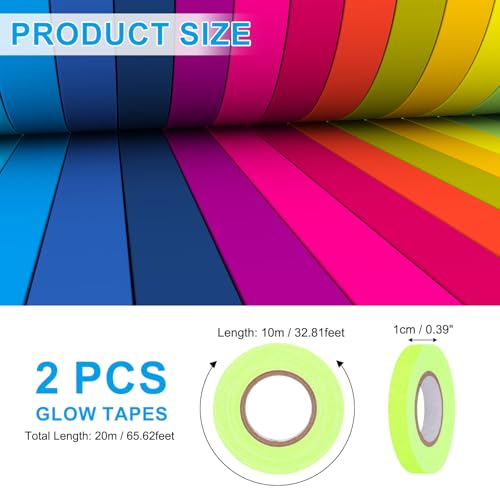 Image of PATIKIL Neon Gaffer Cloth Tape, 0.4 Inch x 65.6 Feet Colored Cotton Glow Tape Markers Fluorescent Blacklight Glow in The Dark Reflect Tape Stickers for Party Decorations, Yellow