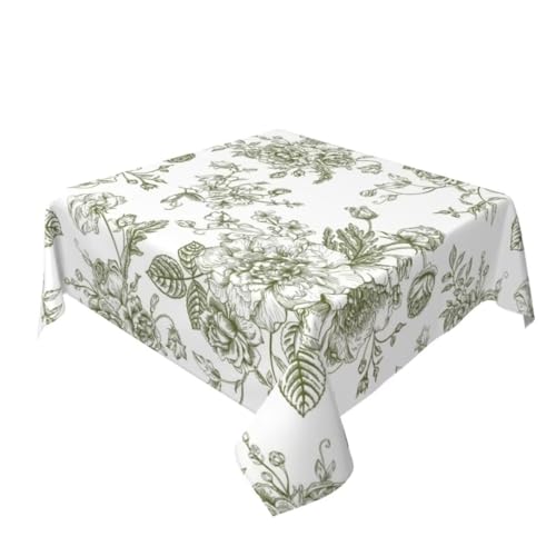 BETGINY Sage Green Floral Tablecloth 54 x 54 Inch Square Chinoiserie Flowers Decorative Table Cloth Rustic Fabric Farmhouse Washable Table Cover for Picnic Party Holiday Home Indoor Outdoor