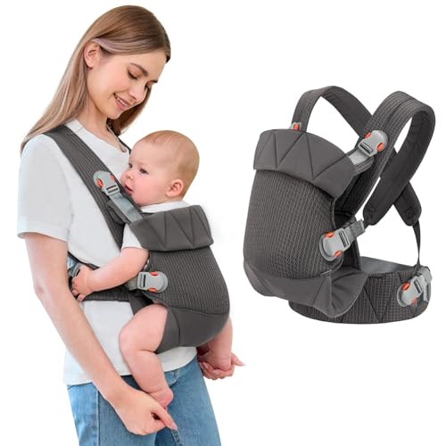 IULONEE Mochila Portabebés para Bebe Multifuncional Baby Carrier Wrap Ergonómicas Portabebés Ajustable Porteo Bebe Delantera y Trasera Carrier Adecuado para Niños y Niñas Gris Oscuro