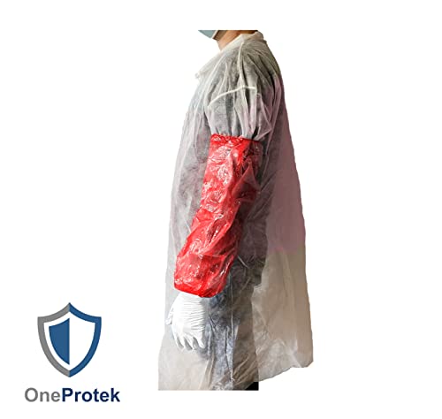 OneProtek Einwegmanschette aus Polyethylen, wasserdichte Manschette, elastische beiden Enden, Einheitsgröße (45 cm), Rot, 100, One size