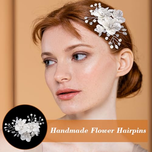 Pinzas para cabello con flores y perlas, 2 piezas miniatura 6