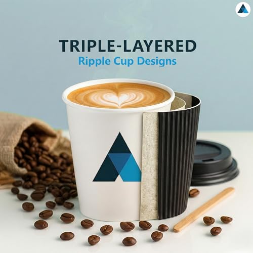 Nationwide Paper Coffee Cups with Lids, Insulated Ripple Hot Paper Cups, Disposable Cups for Takeaway Hot Drinks, Black (8oz-50 Pcs, Black) - Image 3