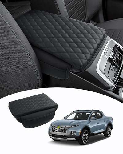 Shademax Center Console Cover Custom Fit for Hyundai Santa Cruz 2022 2023 2024 2025 2026 Armrest Cover Cushion Pad Santa Cruz Accessories PU Leather Armrest Seat Box Protector with Pockets Storage Bag